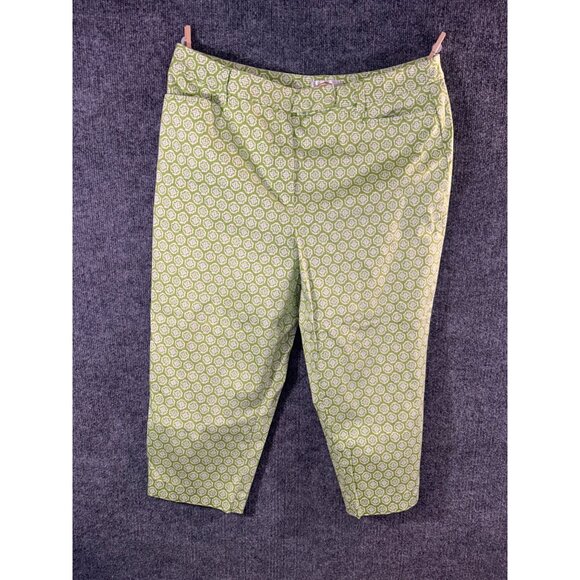 Talbots womens size 16 green and white stretch capri ankle trousers pant - Picture 9 of 16